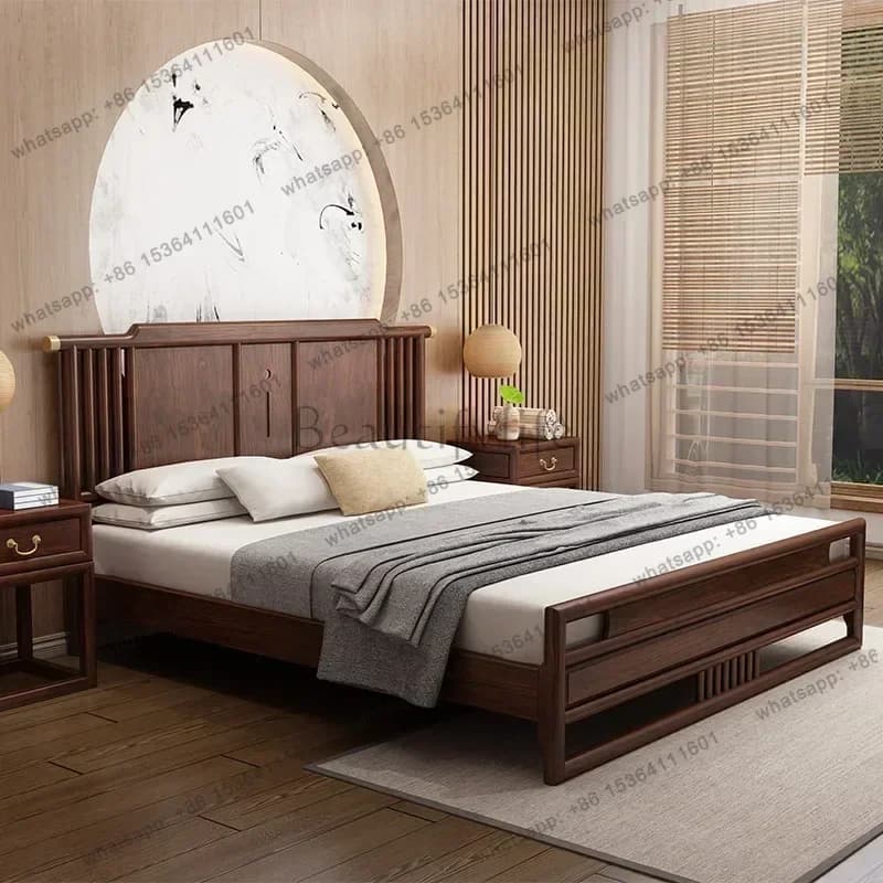 LJY Display Waterproof Double Bed Organizer Full Size High Platform Double Bed Bases Headboards Princess Beliche Hotel Furniture