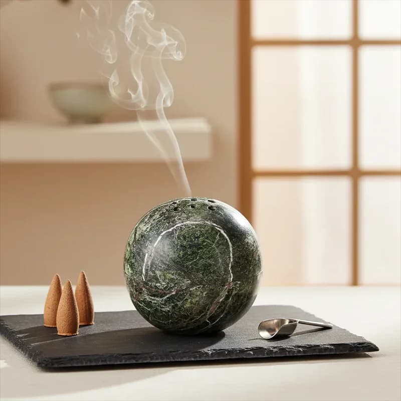 Marble Incense Holder Natural Stone Mubkhar Handmade Sphere Incense Burner for Meditation