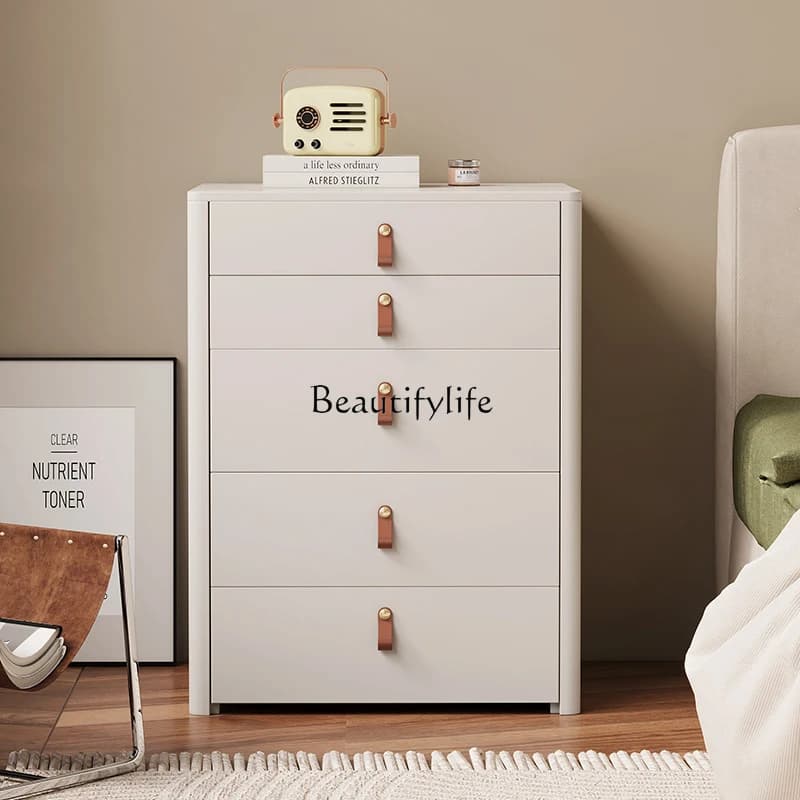 02*Bedroom small flip dresser makeup table storage cabinet integrated with makeup stool cream wind solid wood bedside table new