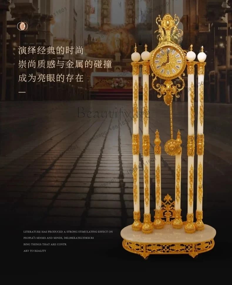 yj57 Multifunctional simple European fashion high-end household large floor clock movable living room engraved bronze bell
