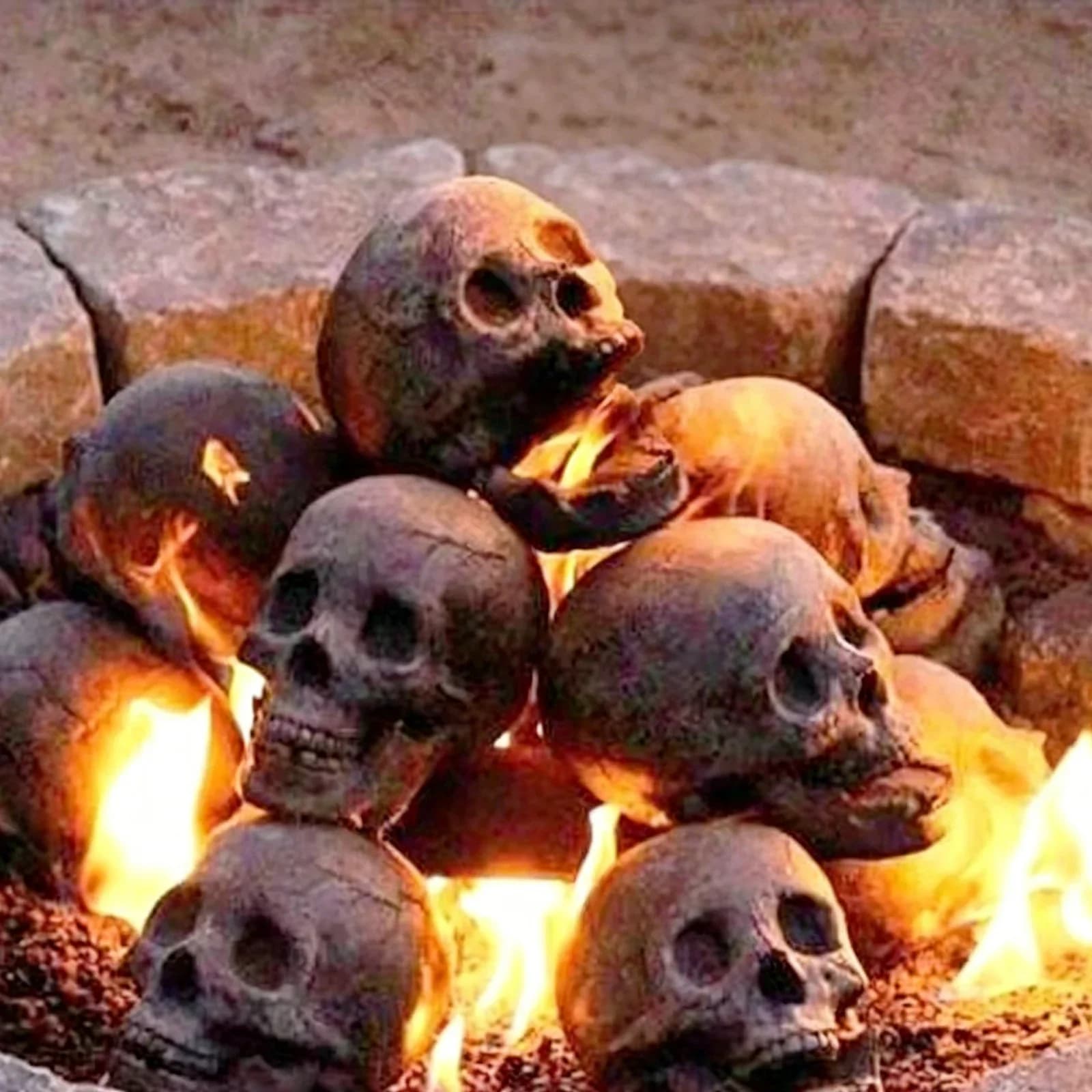 3/5/6 pcs Halloween Skull Fire Stones Realistic Fireproof Human Skull Rock Decor for Fire Pit Bonfire Campfire Fireplace