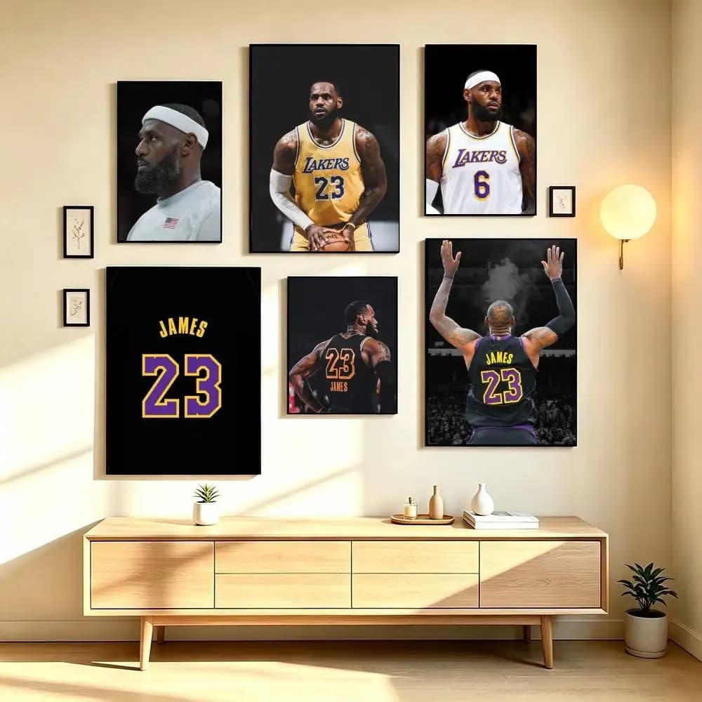 L-LeBron James Basketball Player Poster Waterproof Wall Art Sticker For Bar Living Room Vintage Decor High Quality Print Gift