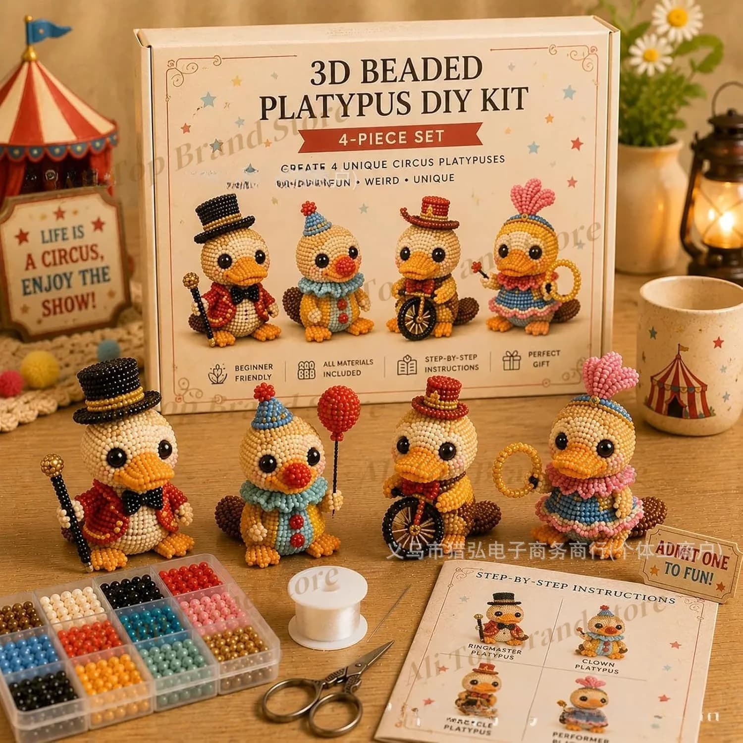 2026 New 3D Beaded Platypus DIY Kit,4 Pack Cute 3D Halloween Beading Craft Set, Handmade Beadwork Kit for Beginners Craft Lovers