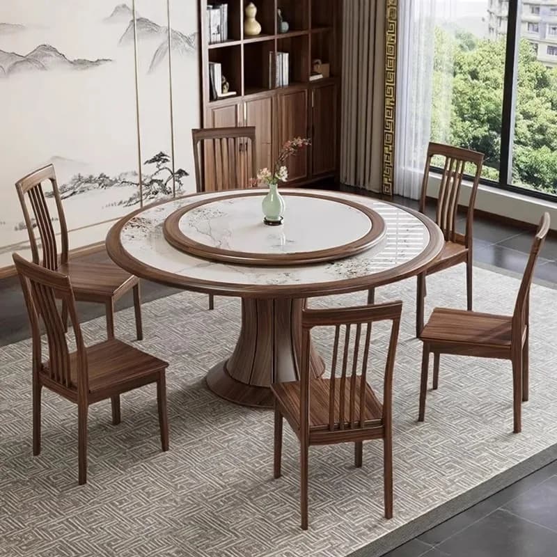 Quirky Minimalist Dining Table Kitchen Walnut Brown Round Dining Table Lounges Solid Wood Mesa De Cocina Home Furniture