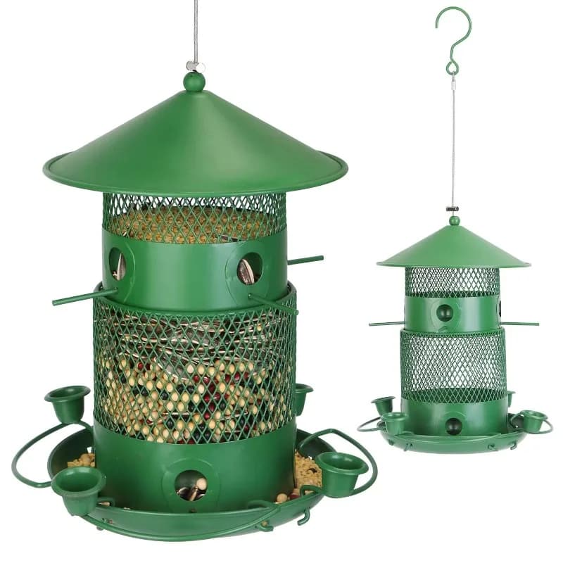 Squirrel Anti Chew Metal Bird Species Feeder 360 Degree Round Perching Water Cup Outdoor Hanging Wild Bird Feeder