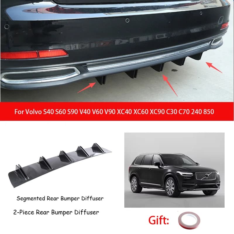 For Volvo S40 S60 S90 V40 V60 V90 XC40 XC60 XC90 C30 C70 240 850 ABS Rear Bumper Lip Diffuser Shark Fin Anti-collision