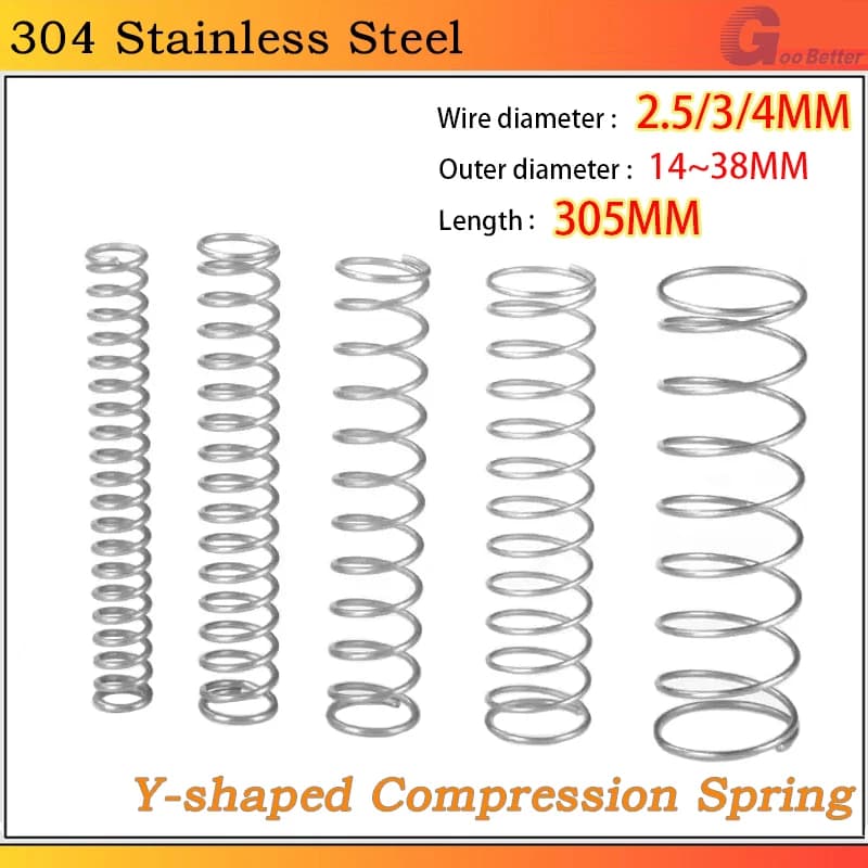 304 Stainless Steel Compression Spring Y-shaped Shock Absorption Return Spring Wire Dia 2.5/3/4MM OD 305MM L:14~40MM