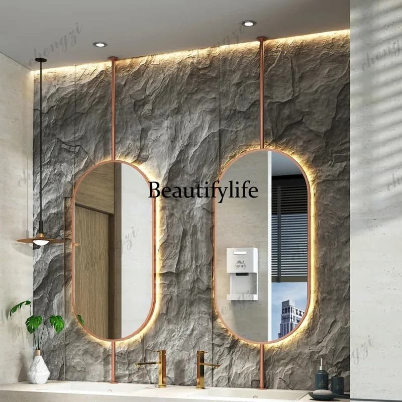 A68 Size60x90cm Ceiling Oval Hanging Mirror Modern Simple Home Decoration Bathroom Vanity Mirror LED Lighting Hd Cosmetic Mirror