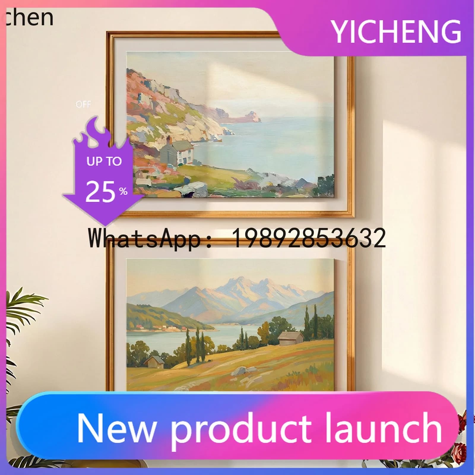 GH Vintage Living Room Decorative Painting Sofa Background Wall Art Hanging Painting Entryway Landscape Mural