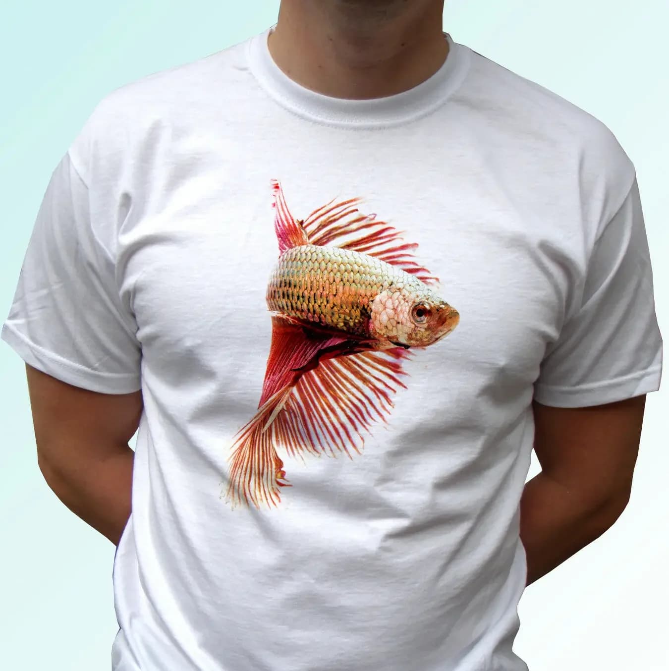 New High quality 100% cotton Fighting Fishs White T Shirt Animal Tee  - Mens Breathable Top, Loose Casual Mens T-shirt S-3XL
