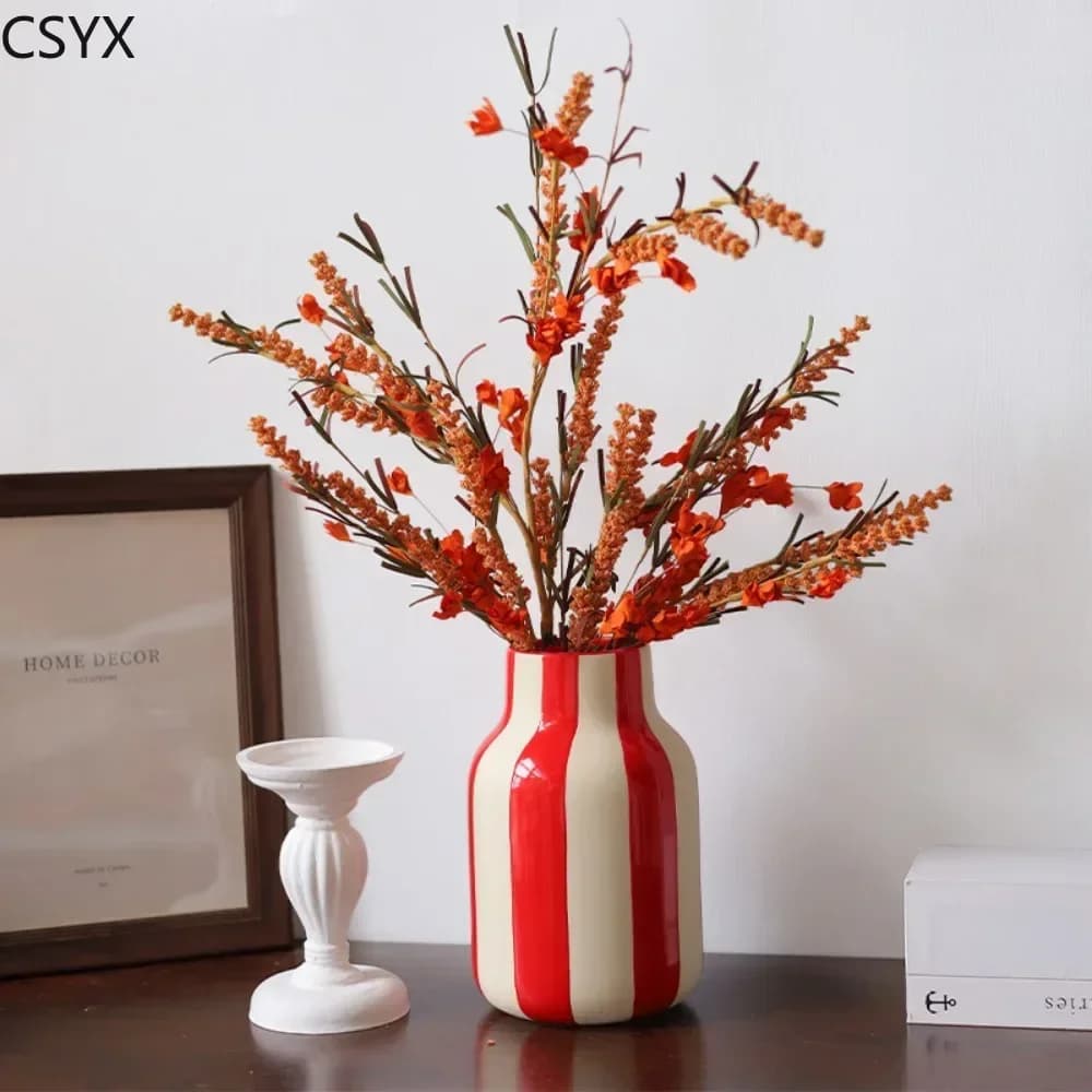 Nordic Ins Black & Red Striped Ceramic Vase - Bedroom & Dining Table Flower Arrangement Container, Wedding Decoration