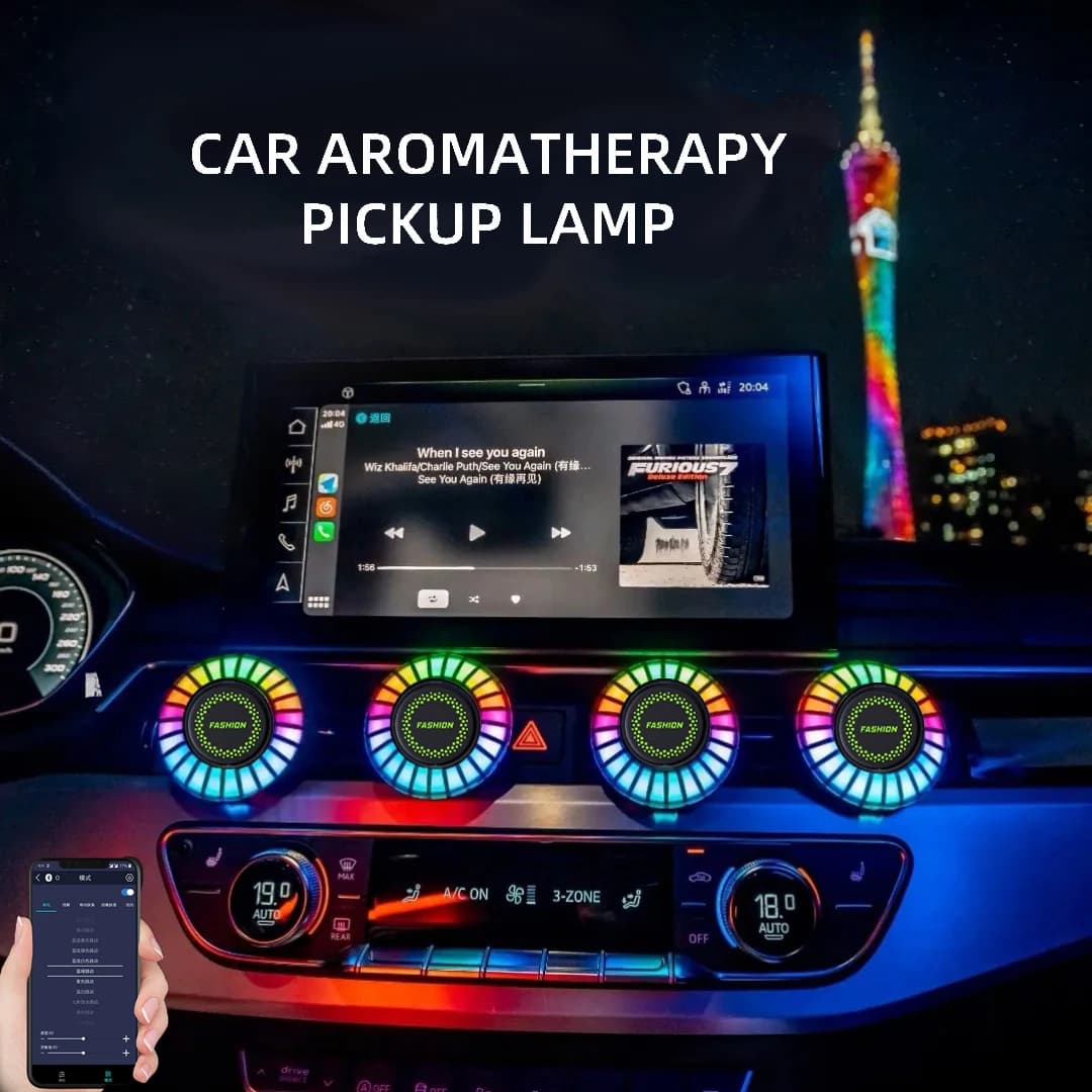 Car Air Freshener with LED Aroma Decorate Atmosphere Fragrance Accessorie RGB Strip Sound Control Voice Rhythm Light APP Control