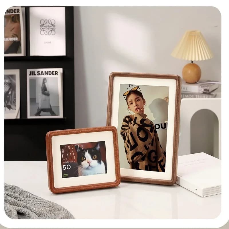 Solid Wood Photo Frame Walnut Wood Tabletop Frame, 6-Inch A4 Picture Frame, High-Quality Teak Design Home Decor