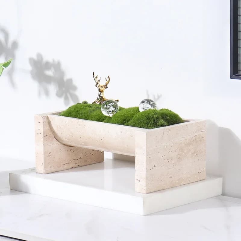 Natural Marble Stone Flower Pots Vintage Travertine Tablescape Succulent Aloe Vera Potted Grass Planter Hotel Home Decor