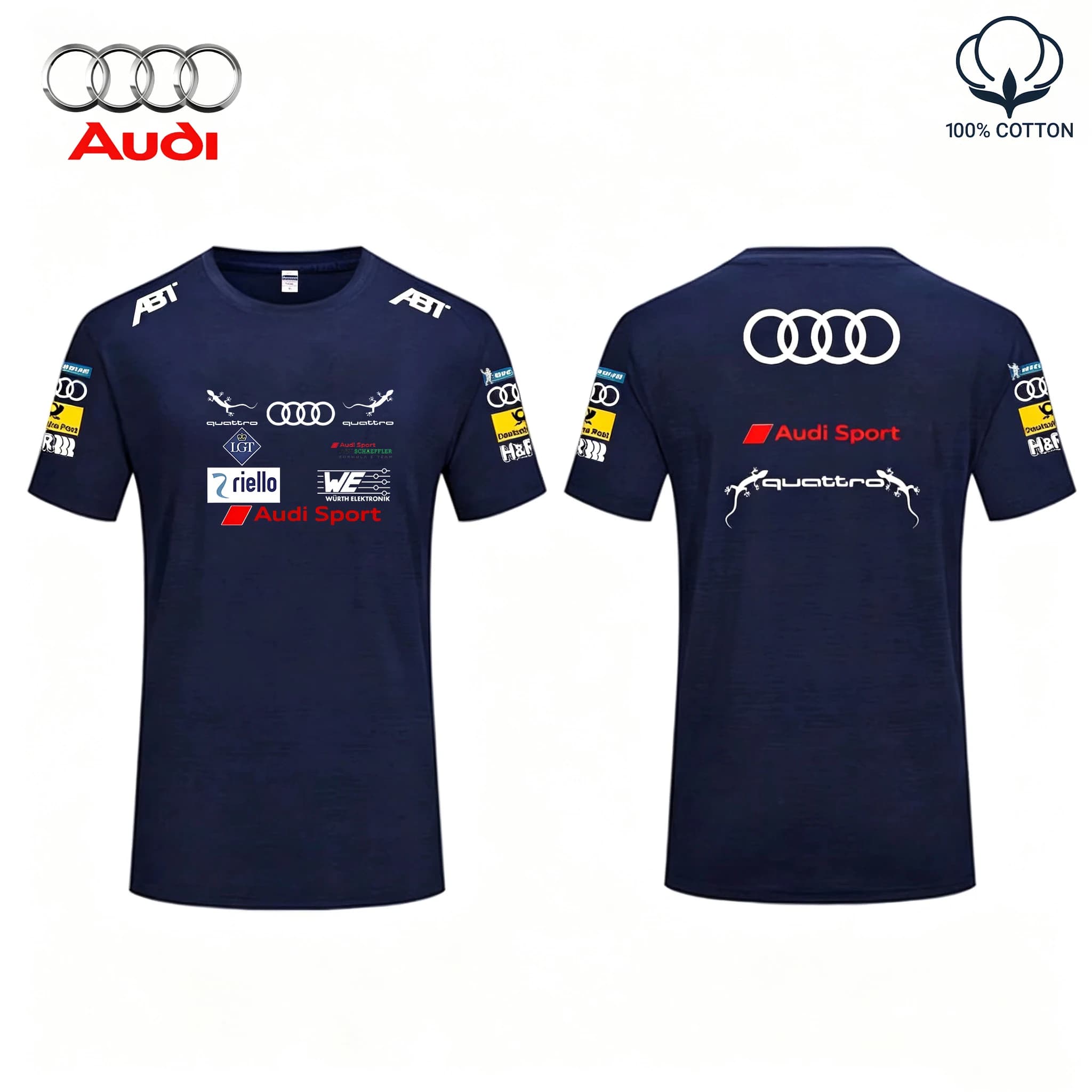 Audi Sport Racing Team Driver Print T-Shirt Short-Sleeve Fan Loose Comfortable Pure Cotton Racing Team Fanwear