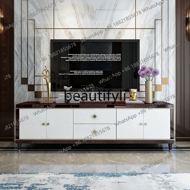 Hot sales Light luxury Italian TV cabinet coffee table combination modern simple living room paint villa home solid wood floor c