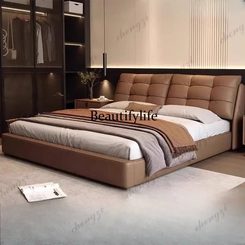 Heavy Brown Double Bed Adults Items Australia Frame Luxury Double Bed Storage Modern Metal Cama Matrimonial Furniture For HomeN1