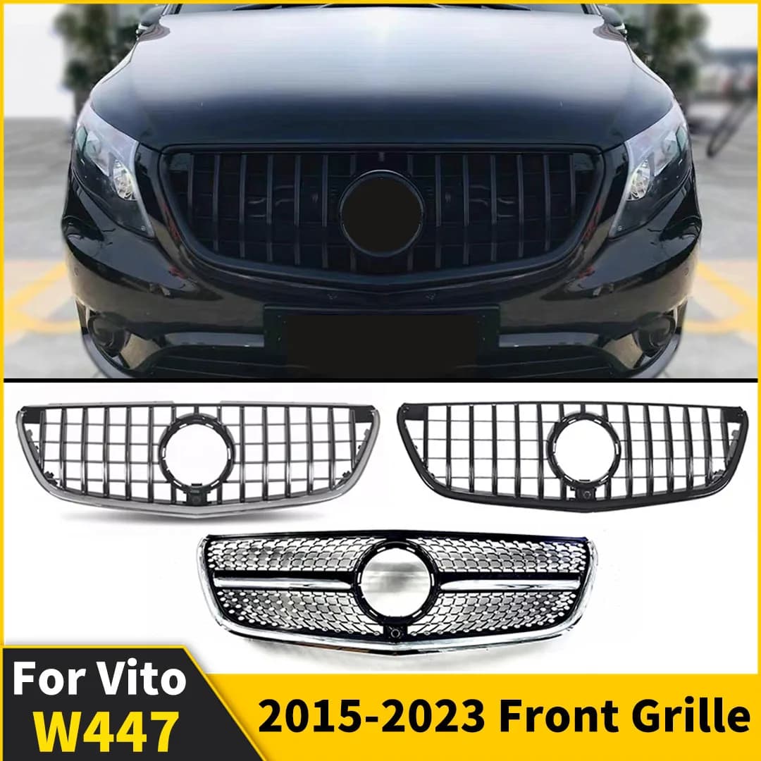 GT Diamond Style Front Inlet Radiator Grille Bumper Grill Hood Mesh For Mercedes Benz Vito W447 2015-2023 Modification Tuning