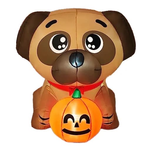 5ft Halloween Dog Inflatable for Outdoor Yard Pug Holding Pumpkin Built-in LEDs for Indoor Party Garden Lawn Decorations