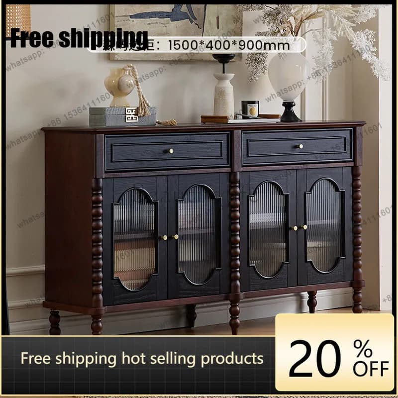 LD French retro side cabinet American solid wood glass door wine cabinet