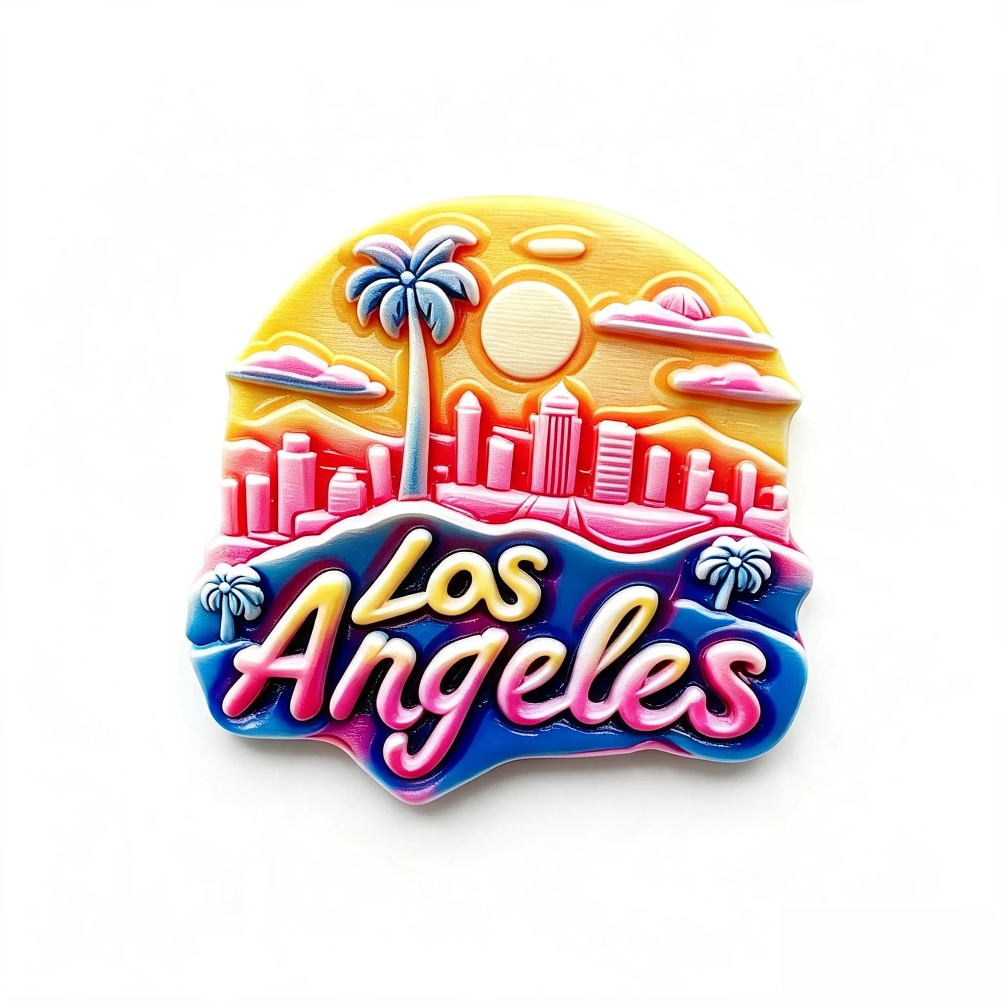3D Embossed Resin Los Angeles Fridge Magnet California Sunset Palm Tree Travel Souvenir