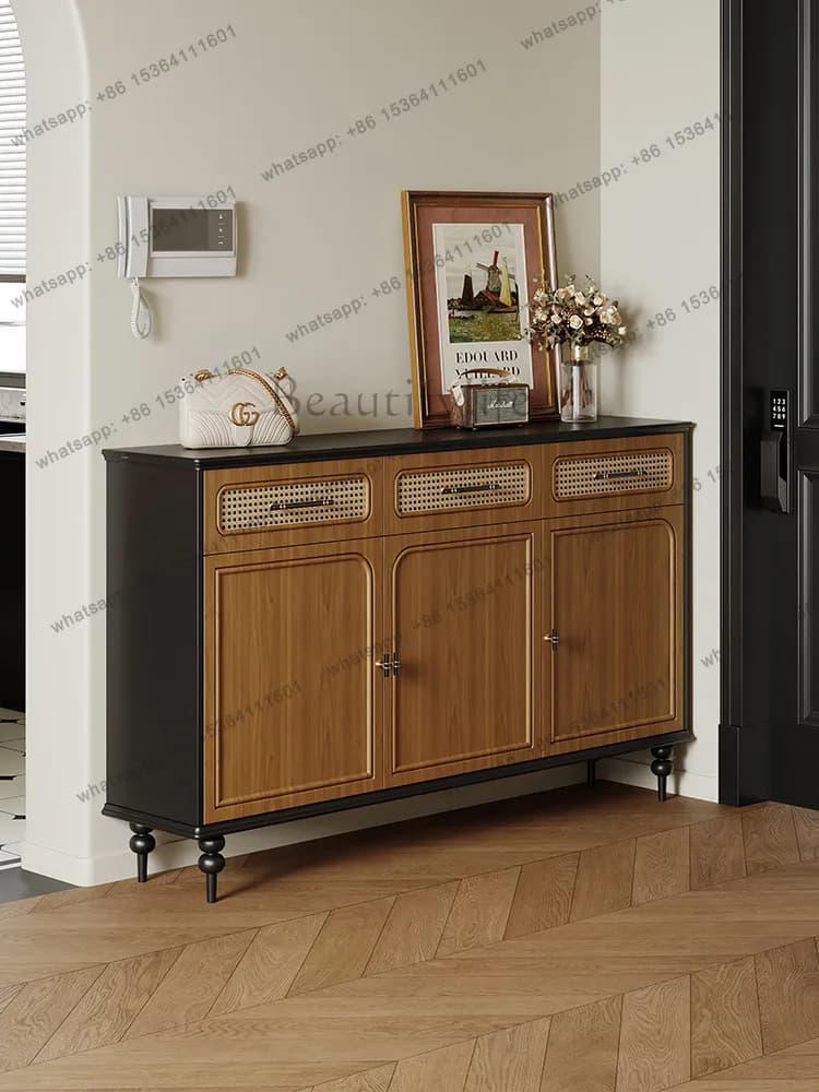 FG medieval style shoe cabinet integrated against the wall entrance solid wood large-capacity storage cabinet