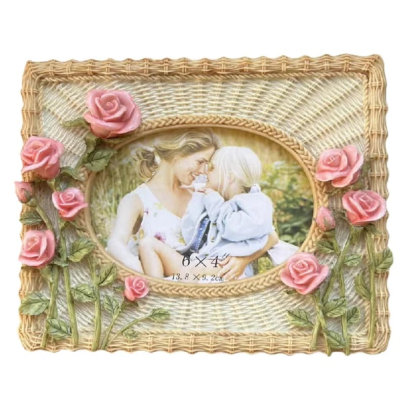 Home Decoration Embossed Lace Desktop Resin Rose Photo Frame