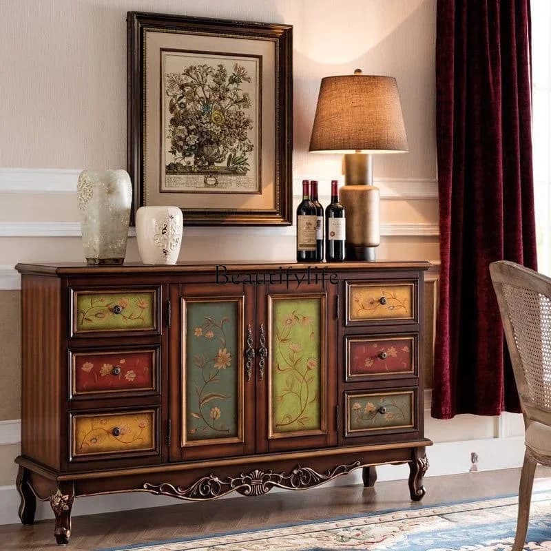 02**European side cabinet multi-functional integrated partition entrance cabinet American retro