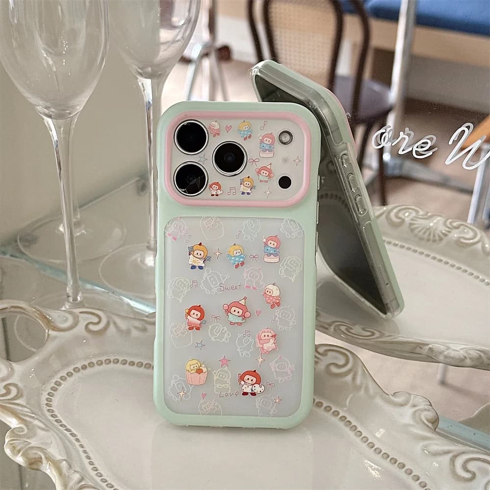 Korea Ins Line cartoon Magnetic Phone Case For iPhone 18 Pro 15 16 17 Pro Max Cover Shockproof Cute Cases with stand 18promax