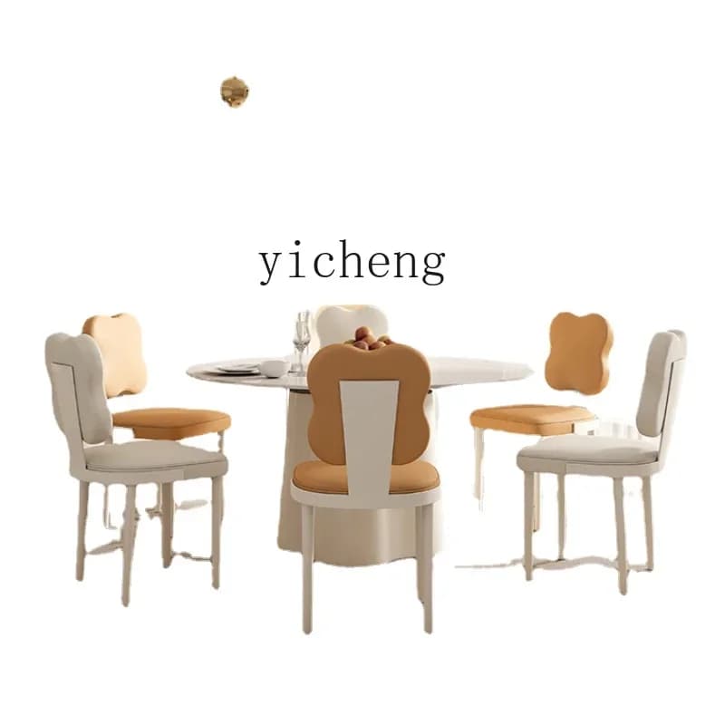 ZZ Zf Stone Plate Dining Table Small Apartment Household Solid Wood Rotating Variable Cream Style High-Grade round Dining Table