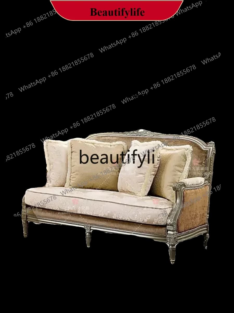D178  French light luxury solid wood fabric carved living room sofa combination retro velvet sofa chair