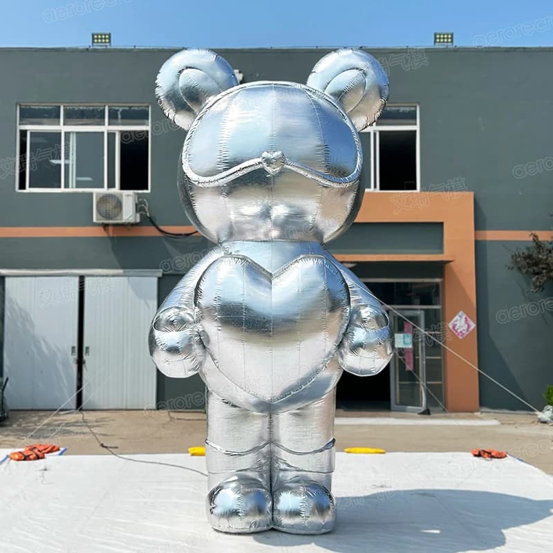 Custom Silver Stand Inflatable Bear Mascot 5m Huge Holiday Park Decorative Cartoon Beer Character for Event Use