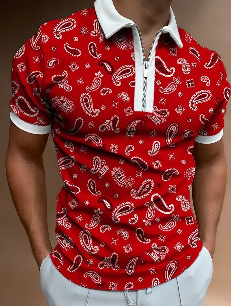 Summer new POLO shirt 3D printing COOL oversized head men's casual breathable short-sleeved zipper POLO shirt fashion sports top