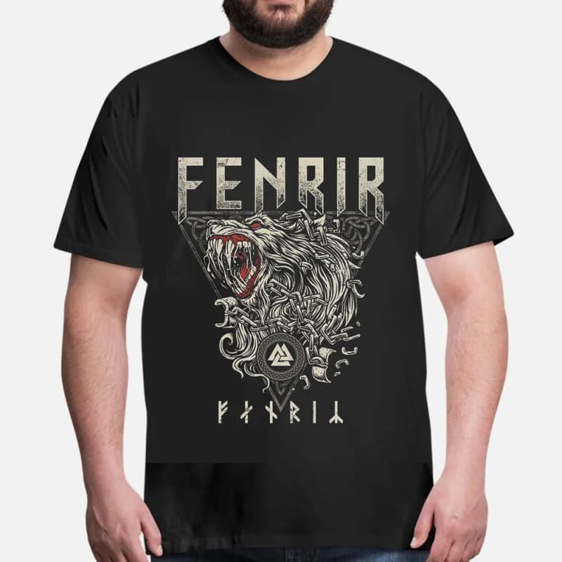 0415 Fenrir Viking Wolf  Gift T-Shirt Celtic Runes Norse Myths Graphic clothes 100% cotton printed Tee  All size tops S-6XL
