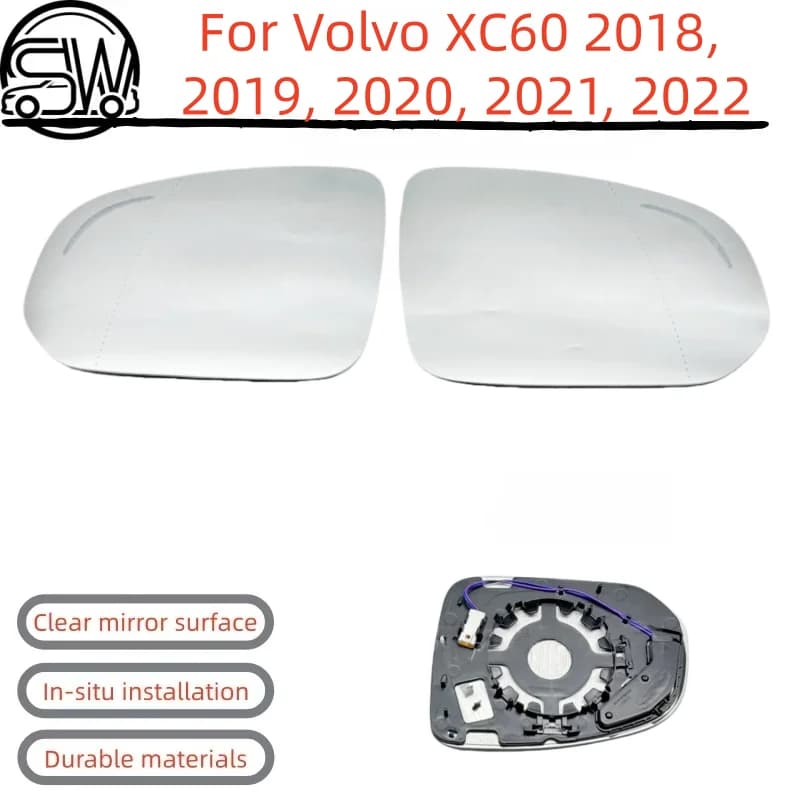 For Volvo XC60 2018, 2019, 2020, 2021, 2022 models - Rearview mirror lenses with blind spot detection.