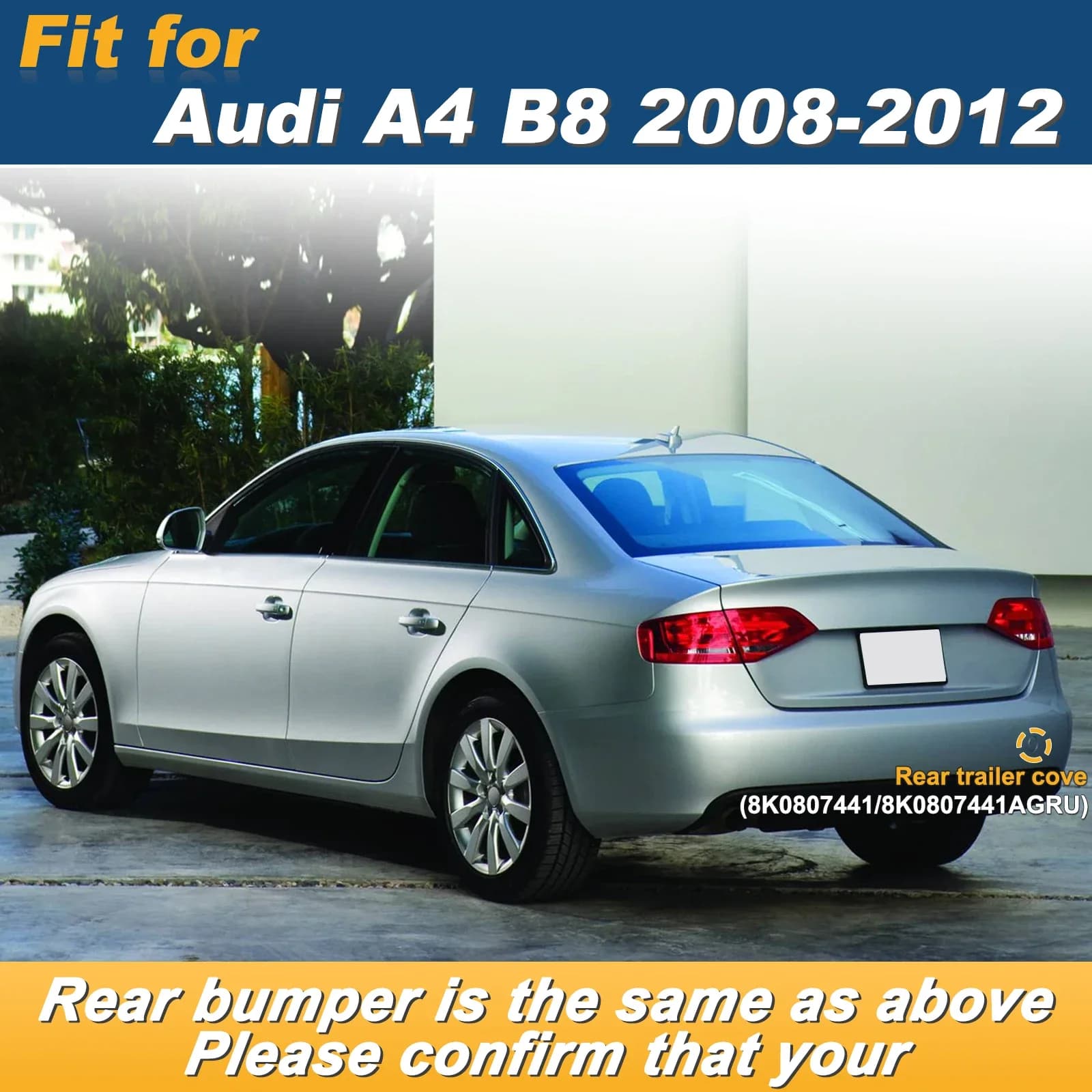 For Audi A4 B8 2008-2012 Right Rear Bumper Tow Hook Cover Towing Eye Cover Part 8K0807441 AGRU Grey