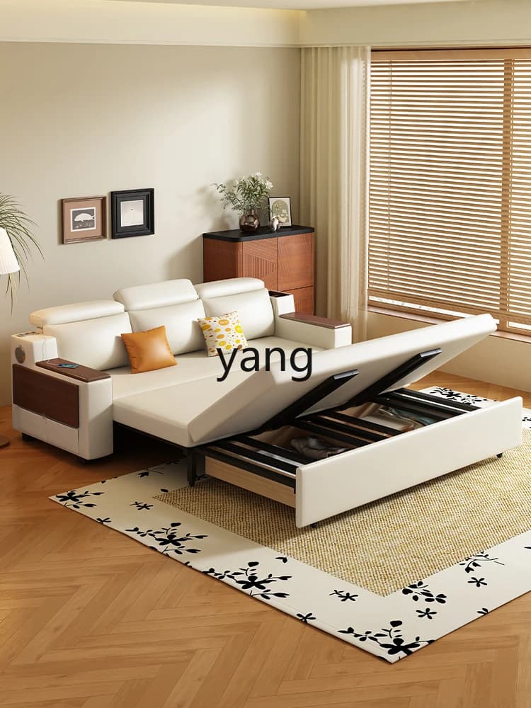 LMM antique cat claw leather sofa bed small apartment living room multi-functional folding integration
