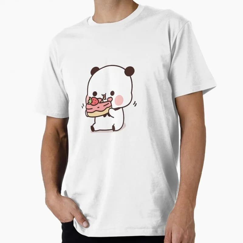 Bubu enjoying her cake for dessert t shirt kawaii Panda Bear Cartoon Graphic tee Cute Y2K Clothes 100% cotton All size Tee