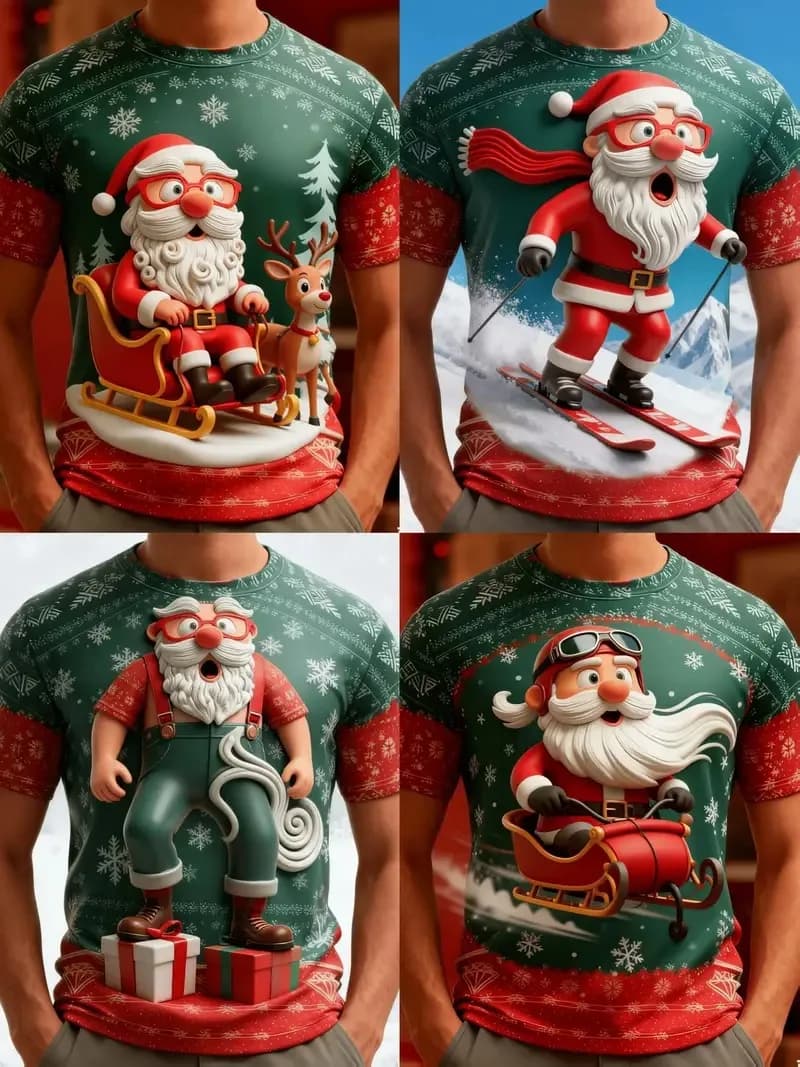 Christmas Funny Santa Claus 3D Printed Men's T-shirt Fashion Short Sleeve Breathable T-shirt  X'mas Day Party Loose Men Clothing