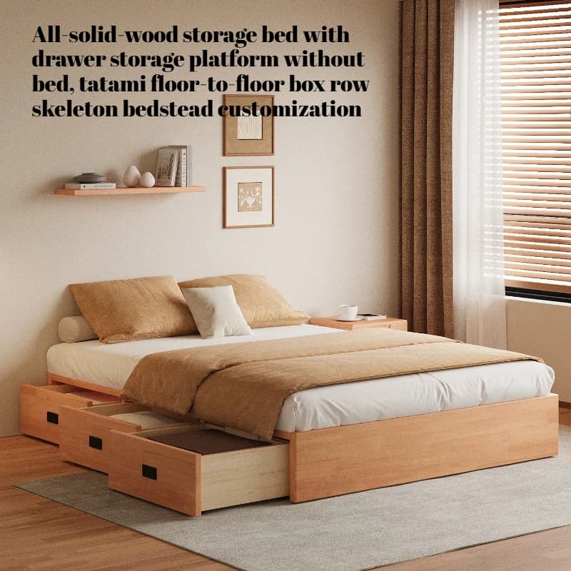 Tatami Drawer Bed Storage Floor Full Size Wood Frame Bed Space Saving Adults Cama Box Casal Bedroom Full Set Furniture