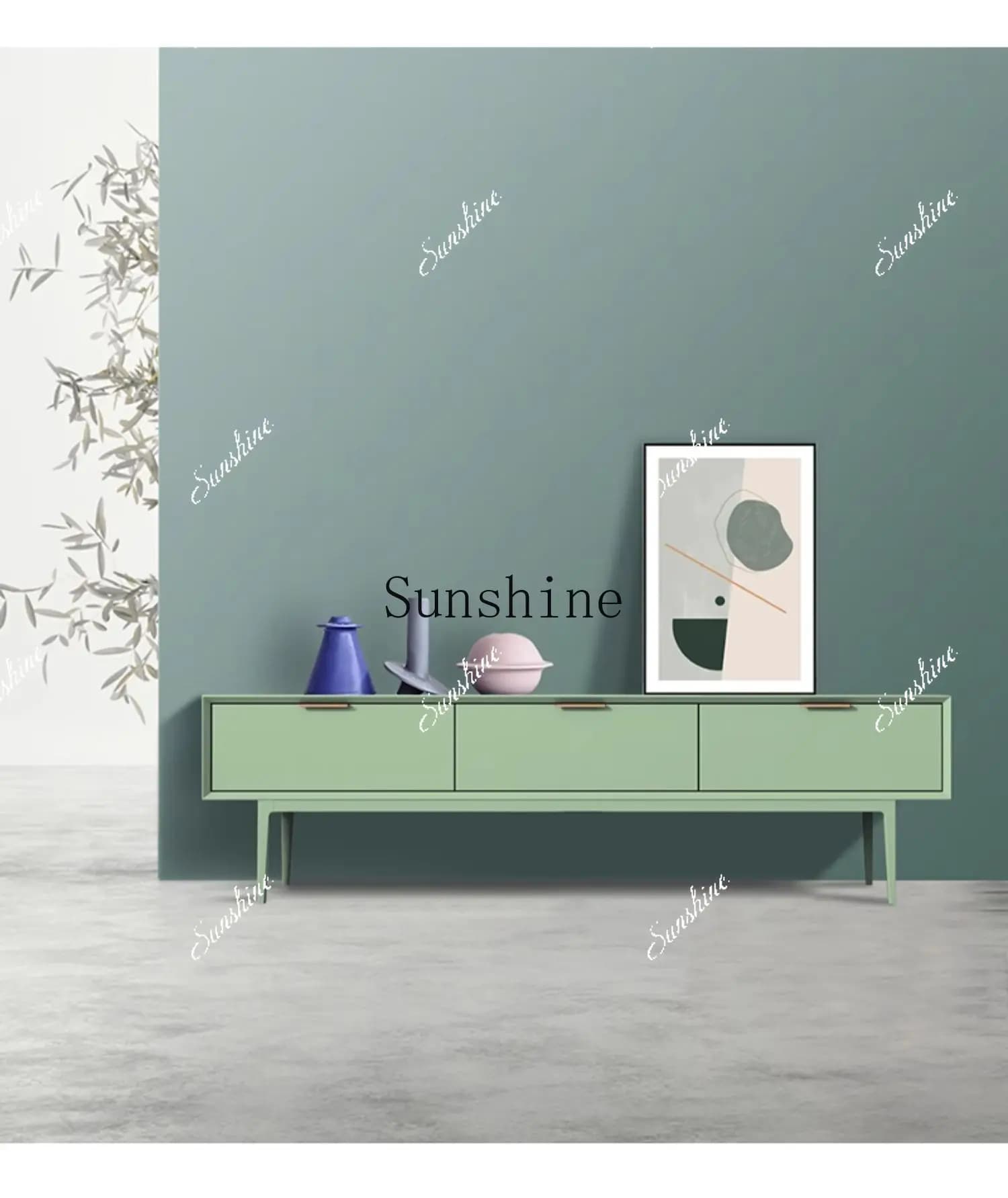 Italian rock slab retro TV cabinet coffee table modern simple audio-visual cabinet solid wood living room furniture FT
