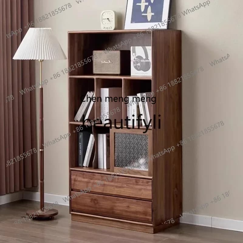 32All solid wood North American black walnut bookshelf side cabinet living room Nordic storage office storage display cabinet