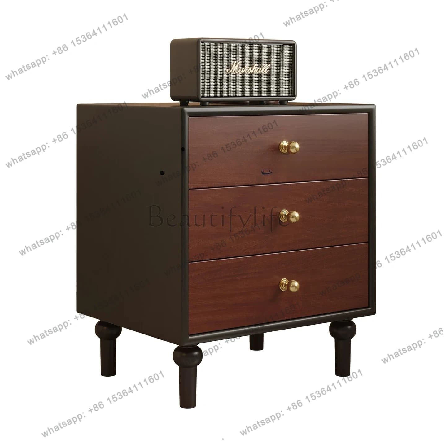 solid wood bedside table bedroom medieval three-layer storage locker light luxury high-end bedside locker