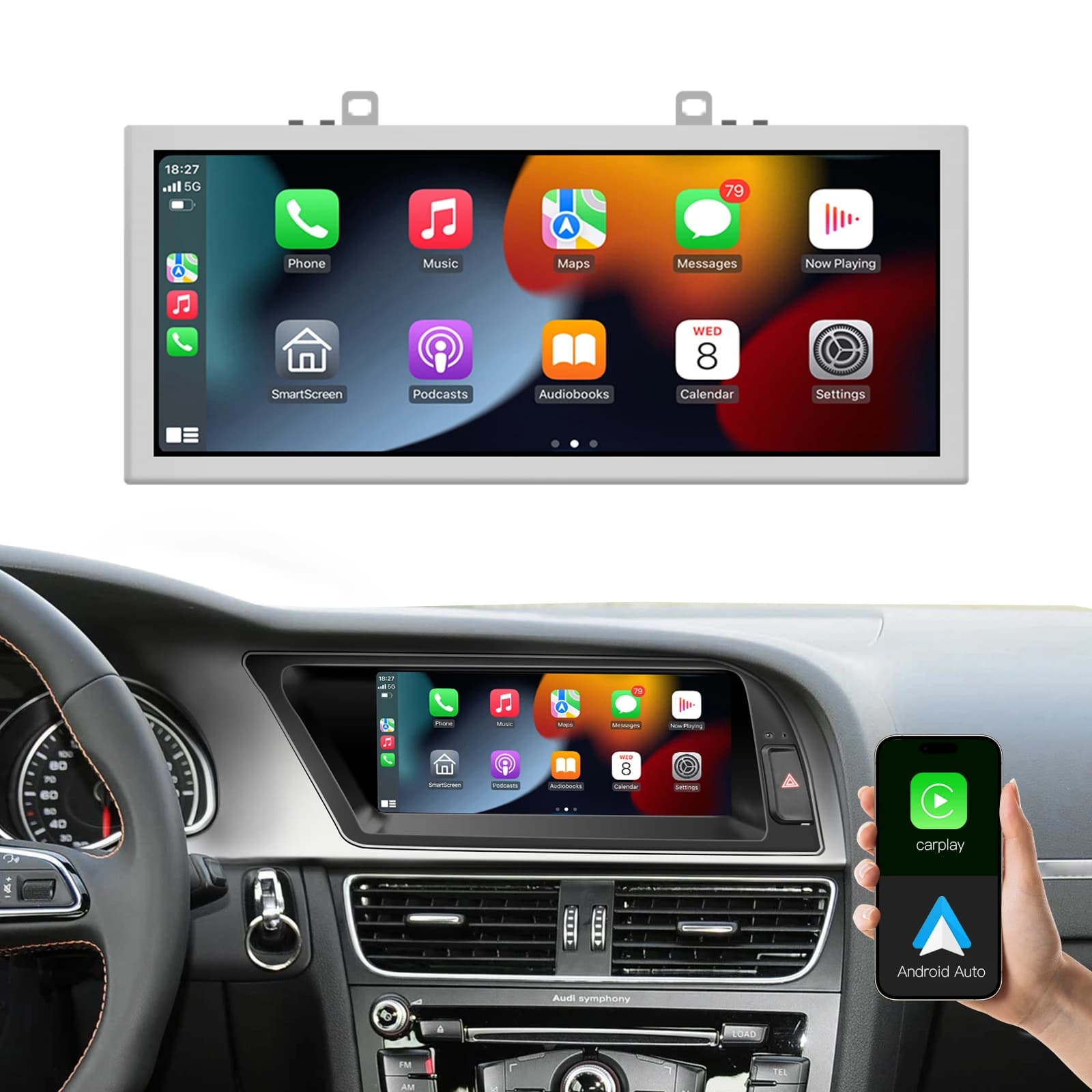 8.8" 12.3" Wireless Carplay Touch Head Unit A4L A5 Car Multimedia CarPlay Android Auto Linux Screen