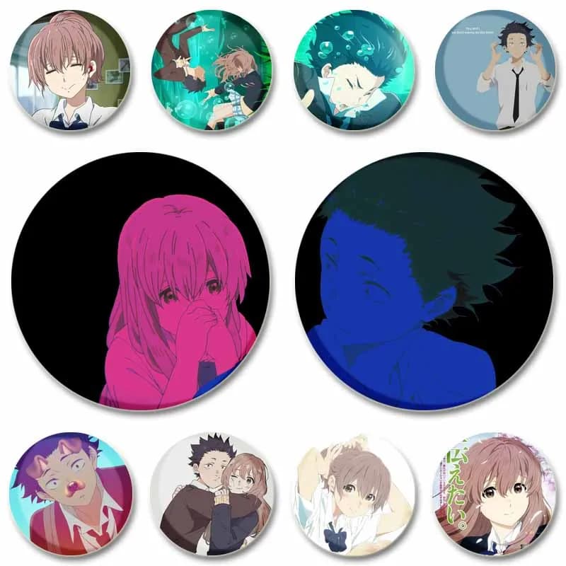 32/58mm Anime Movie A Silent Voice Coin Badge Tinplate Round Cartoon Brooch Pins on Backpack Clothing Accessories Jewelry Gifts
