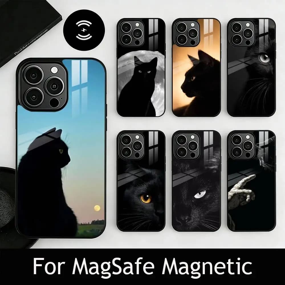 Black cat Phone Case For iPhone17,16,15,14,13,12,11 Plus,Pro Magnetic with Magsafe Wireless Charging