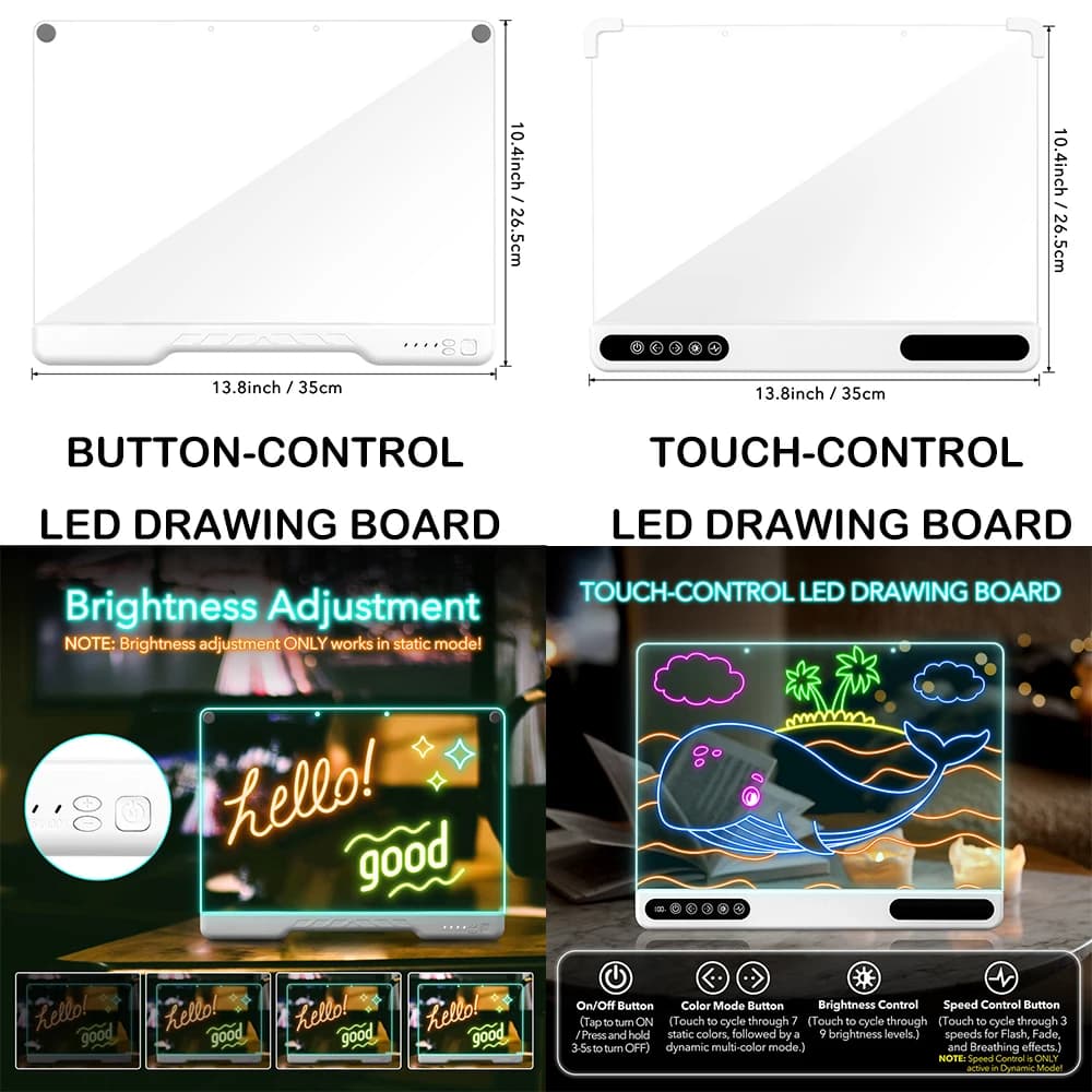 13.8X10.4" Light Up Led Note Board with 7 Markers Rechargeable Led Acrylic Drawing Board Diy Message Board for Birthday Gifts