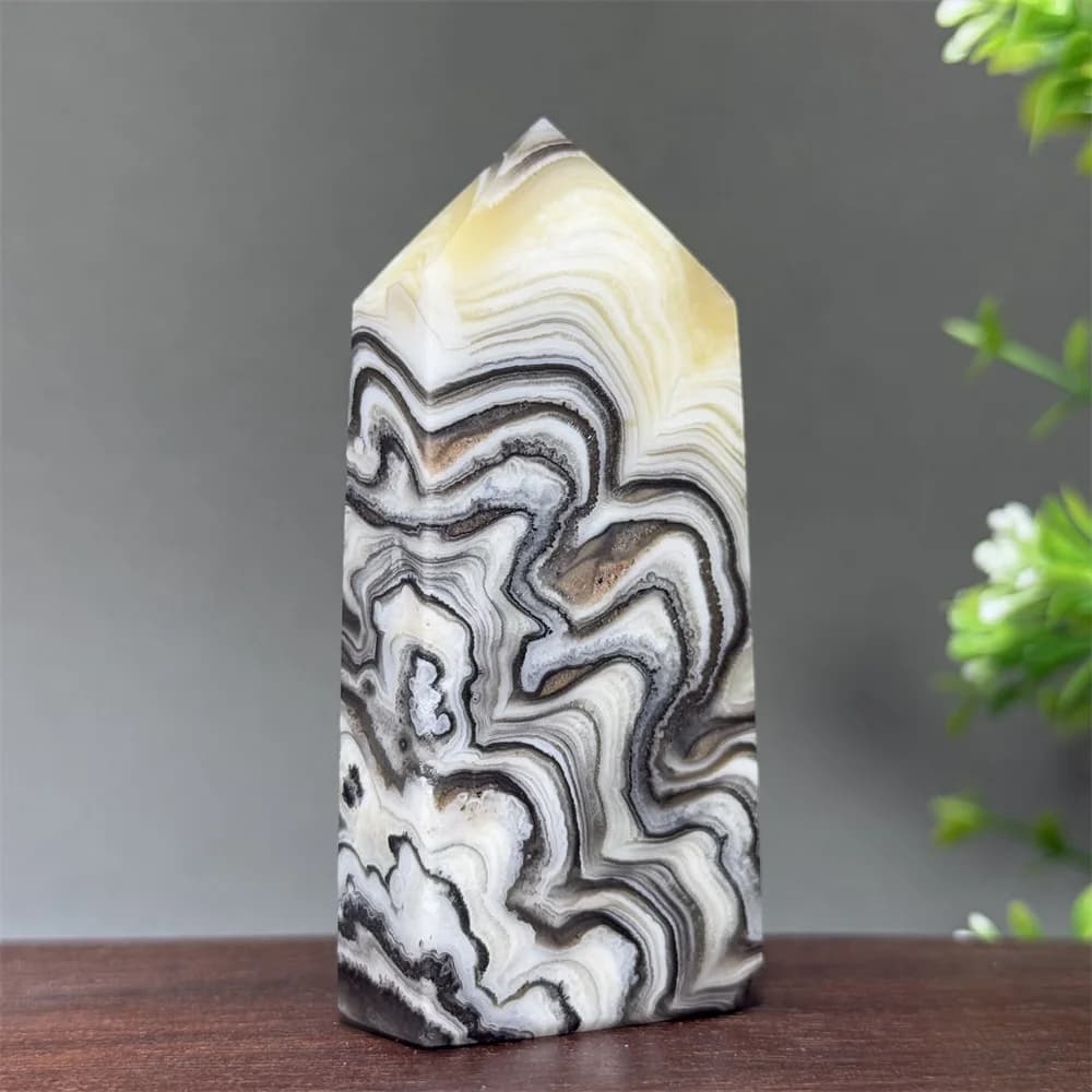 Natural Quartz Stripe Pattern Calcite Tower Reiki Spiritual Meditation Witchcraft Altar Treatment Wand Home Decoration Gift