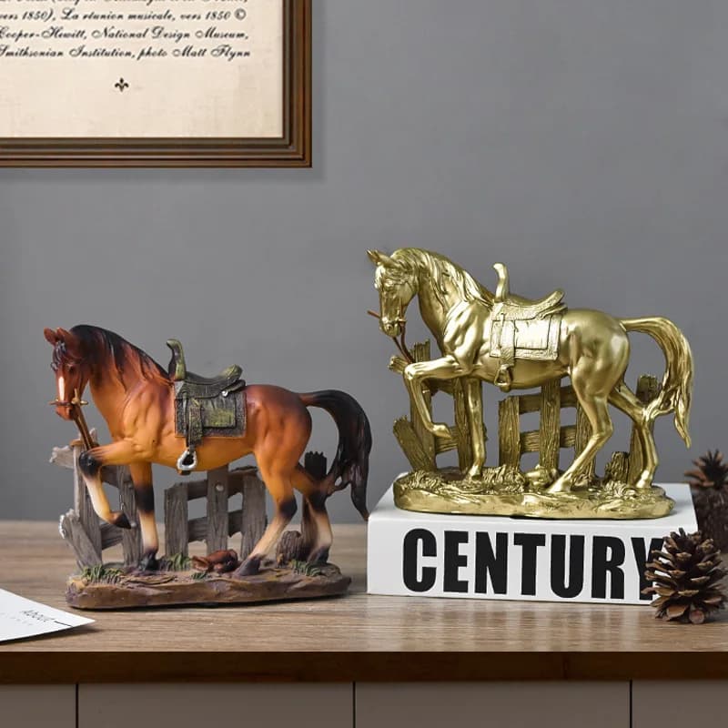 Resin Horse Statue Decoration Desktop Decoration Sculpture Collection Furniture Desktop Bookshelf Office Home Decoration