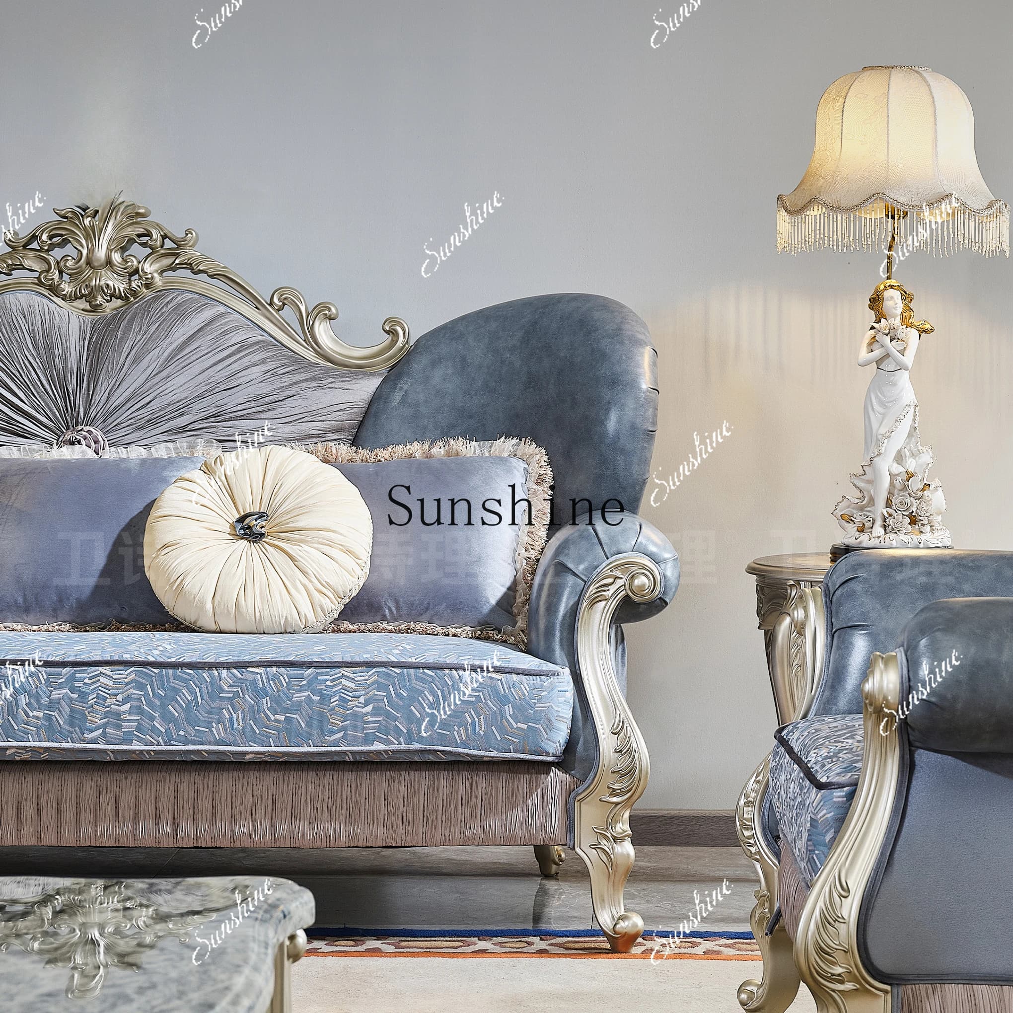 Luxury French leather villa living room solid wood multi-person sofa EF4  FT
